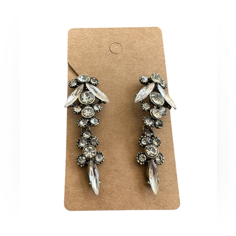 Vintage Design Silver and Rhinestone Embellished Drop Earrings